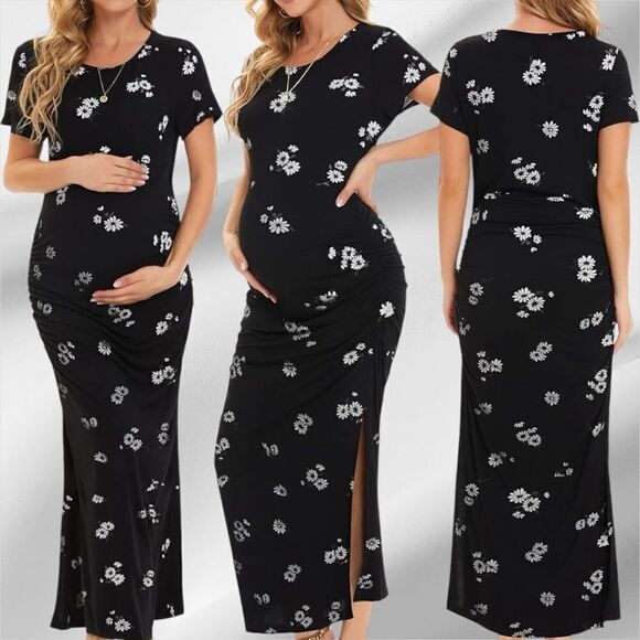 Smallshow Women's Short Sleeve Ruched Split Long Maternity Dress in the Size XXL - Picture 1 of 10